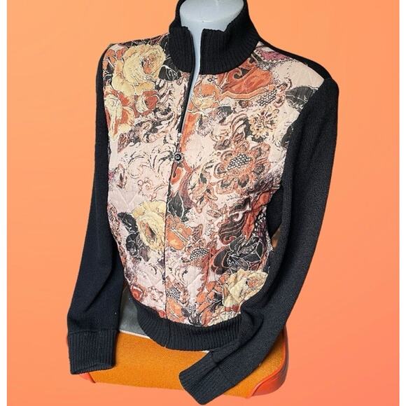 St. John Vtg. Y2K Fall Colors & Black Quilted Zip Front Cardigan Sweater Sz 4 S - Picture 12 of 16